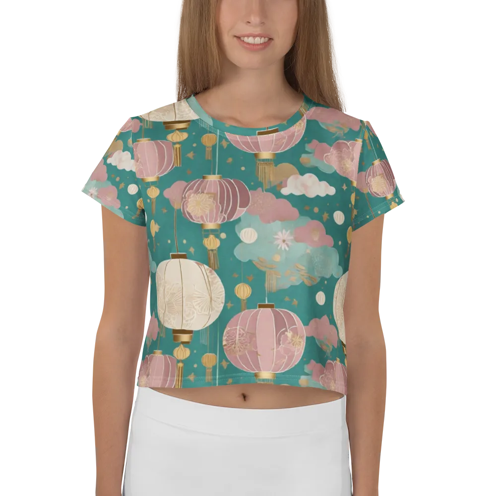 Moonlit Lantern Garden on Crop Tee — Front
