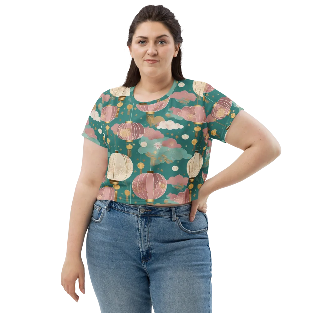 Moonlit Lantern Garden on Crop Tee — Front