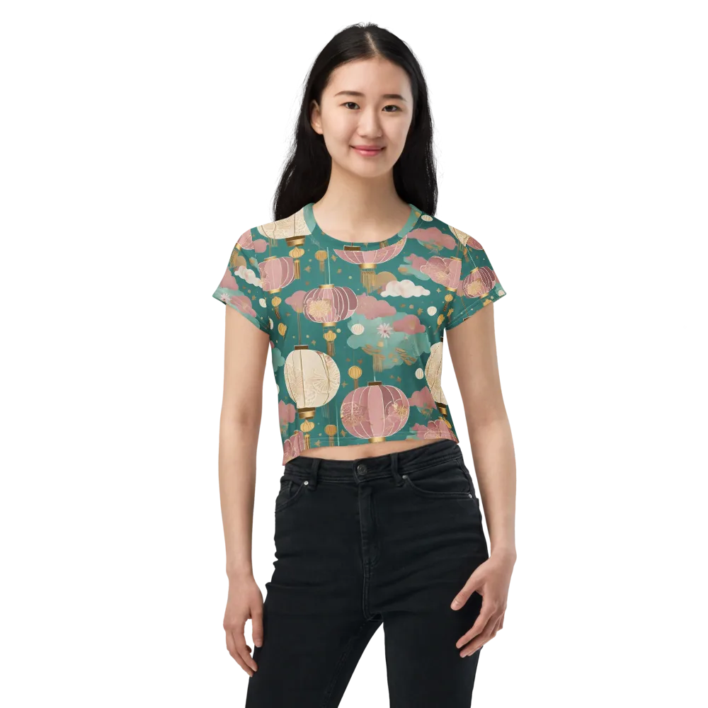 Moonlit Lantern Garden on Crop Tee — Front