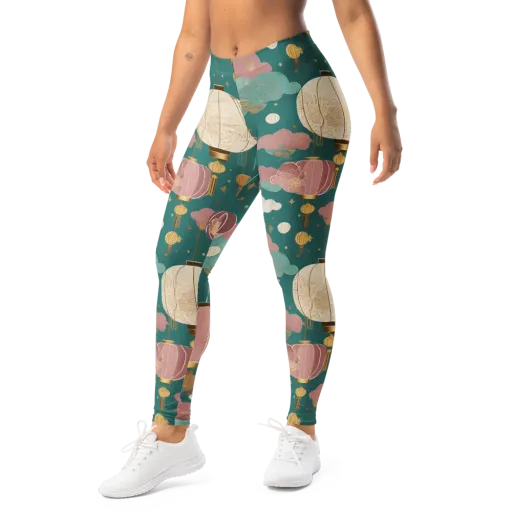 Moonlit Lantern Garden on a Leggings