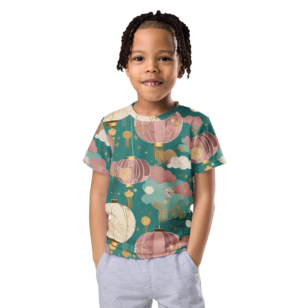 Moonlit Lantern Garden on Kids Crew Neck T-Shirt — Front