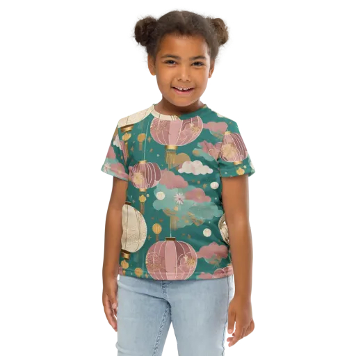 Moonlit Lantern Garden on a Kids Crew Neck T-Shirt