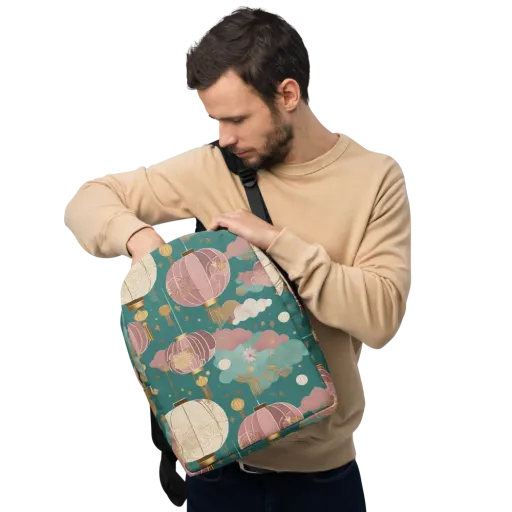 Moonlit Lantern Garden on a Minimalist Backpack