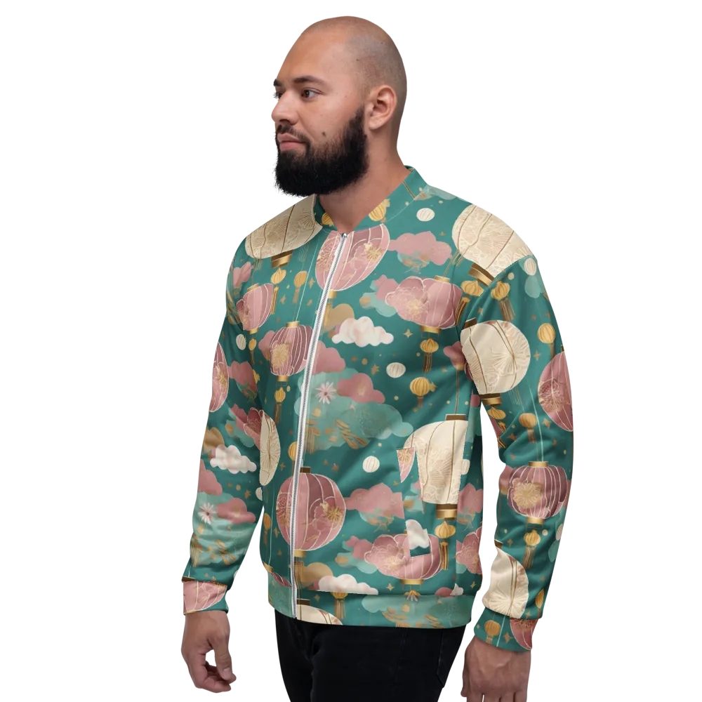 Moonlit Lantern Garden on Bomber Jacket — Left