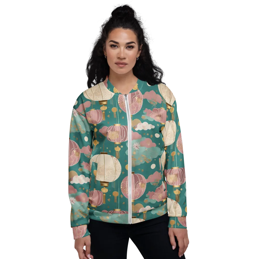 Moonlit Lantern Garden on Bomber Jacket — Front