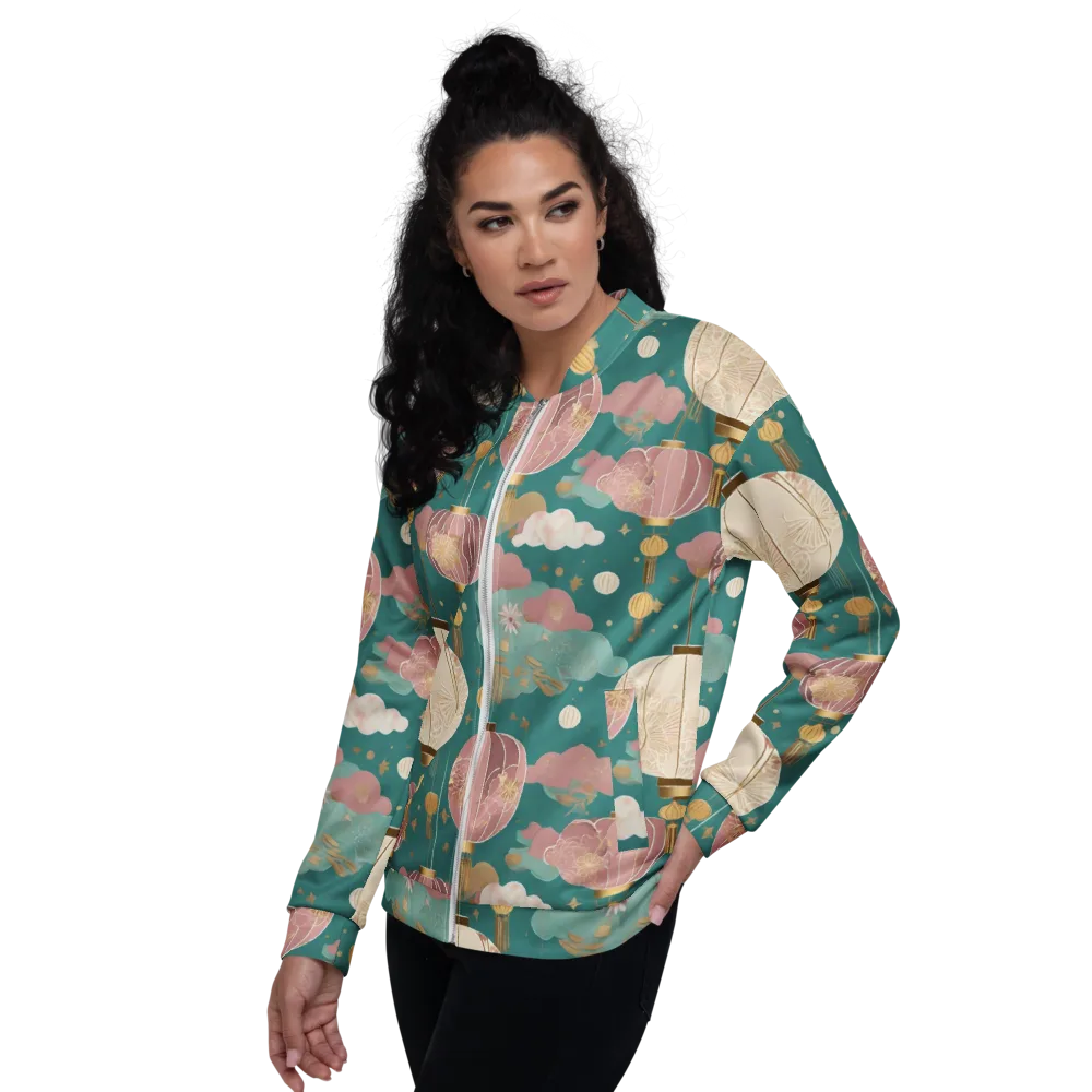 Moonlit Lantern Garden on Bomber Jacket — Left