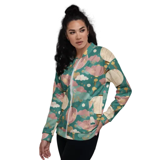 Moonlit Lantern Garden on a Bomber Jacket