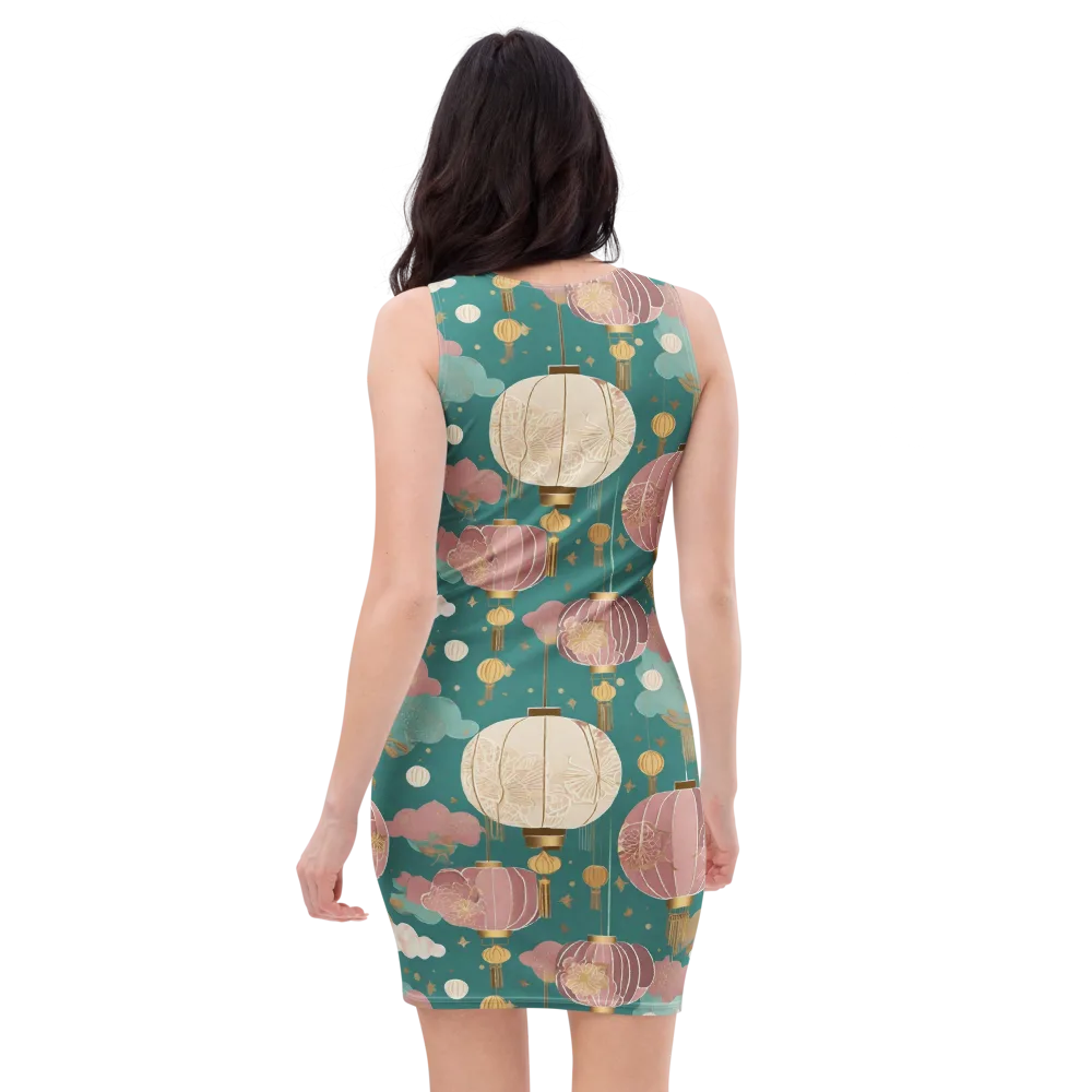 Moonlit Lantern Garden on Bodycon Dress — Back