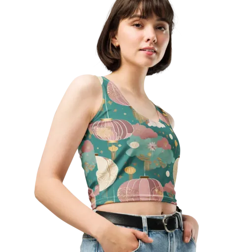 Moonlit Lantern Garden on a Crop Top