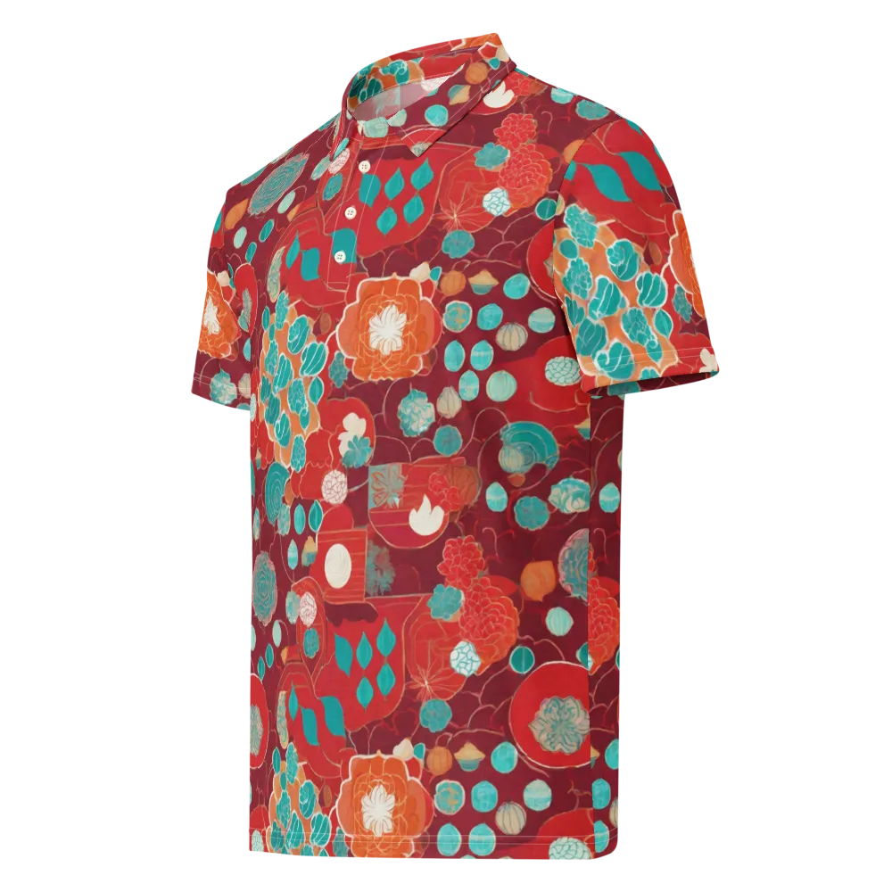 Crimson Succulent on Men's Slim Fit Polo Shirt — Left Front