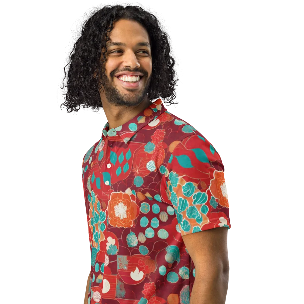 Crimson Succulent on Men's Slim Fit Polo Shirt — Left Front