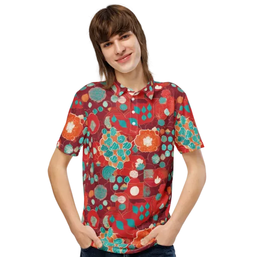 Crimson Succulent on a Men's Slim Fit Polo Shirt