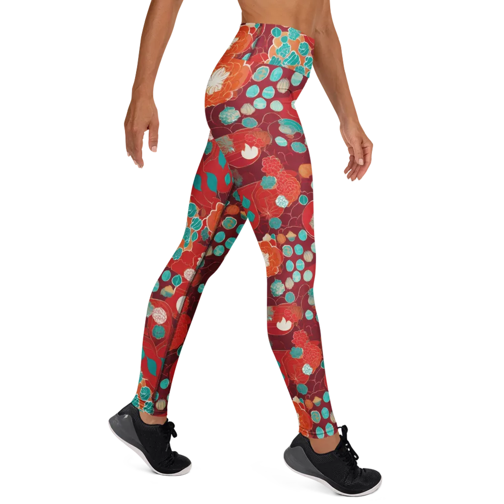 Crimson Succulent on Yoga Leggings — Right