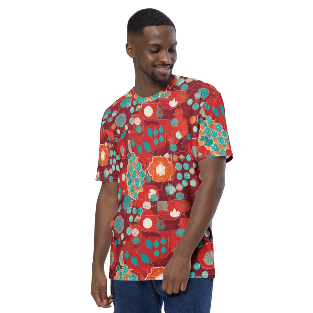 Crimson Succulent on Men's Crew Neck T-Shirt — Left