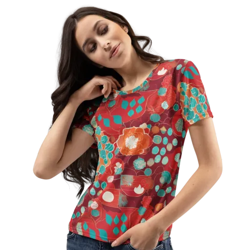 Crimson Succulent on a Women's Crew Neck T-Shirt