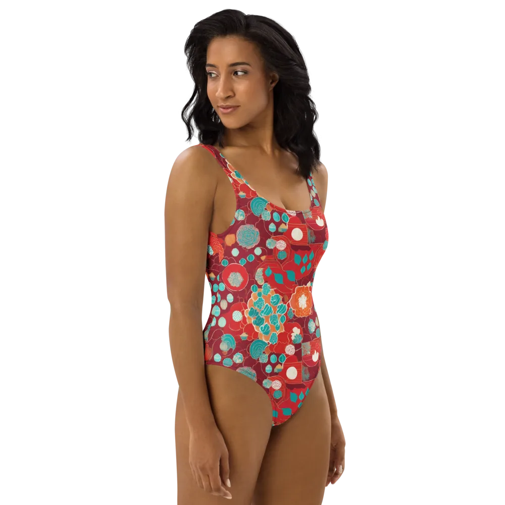 Crimson Succulent on One-Piece Swimsuit — Right