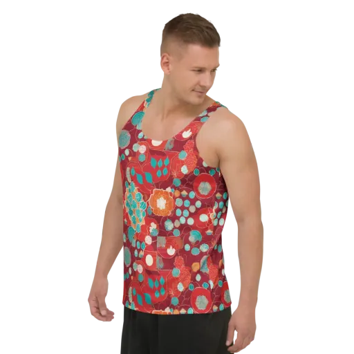 Crimson Succulent on a Men's Tank Top