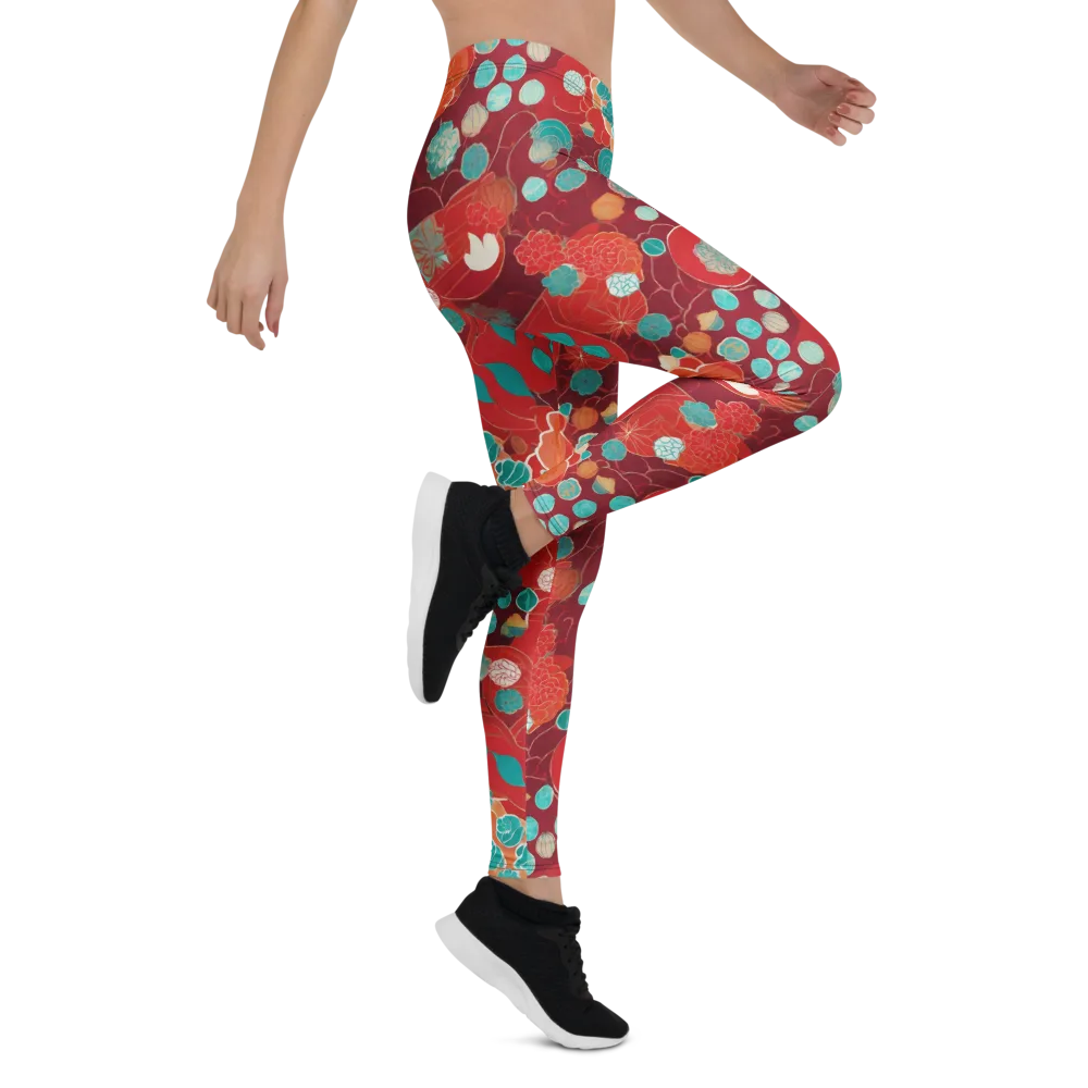 Crimson Succulent on Leggings — Right