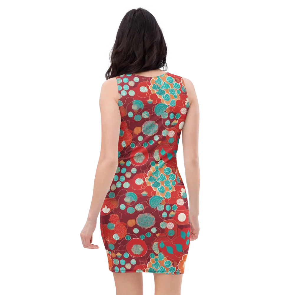 Crimson Succulent on Bodycon Dress — Back