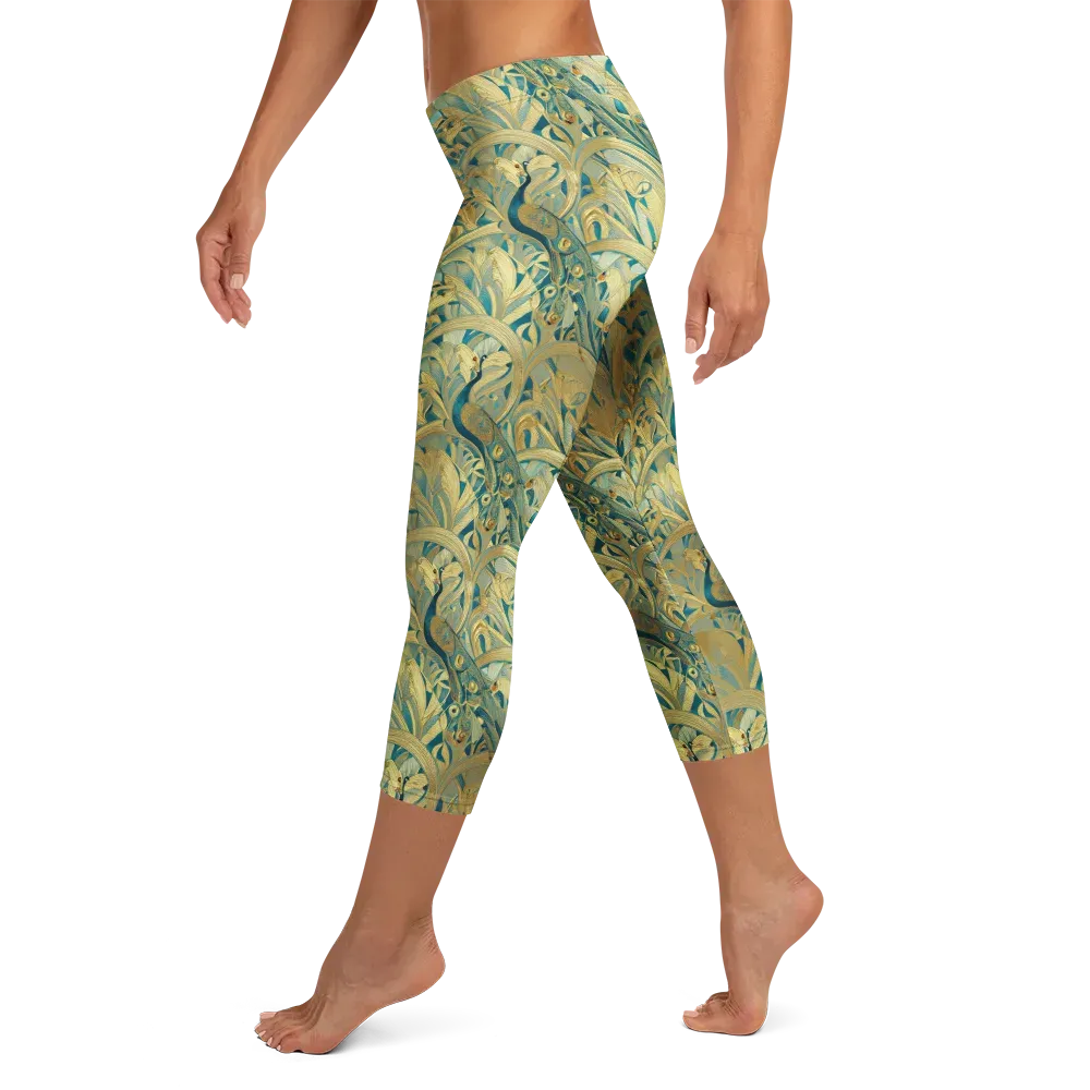 Peacock Verdure on Capri Leggings — Left