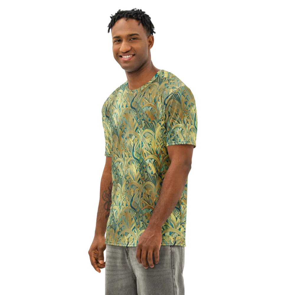 Peacock Verdure on Men's Cotton Crew Neck T-Shirt — Left Front