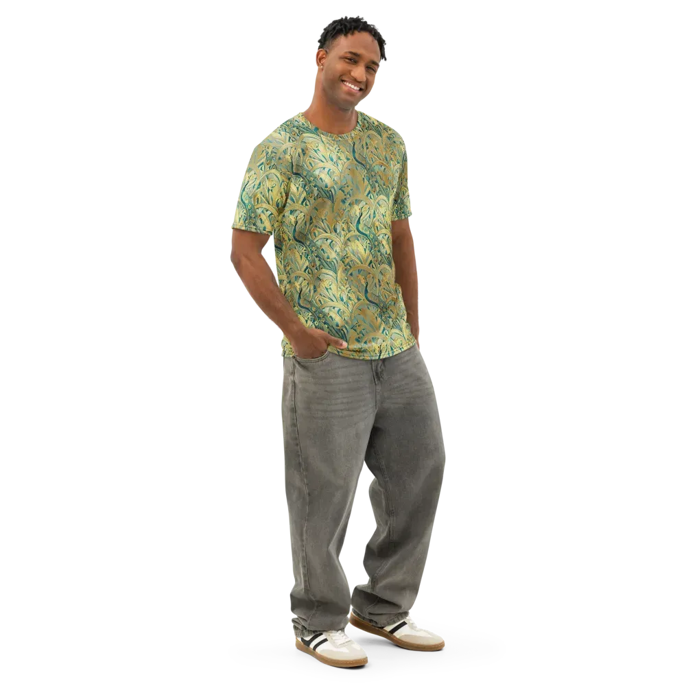 Peacock Verdure on Men's Cotton Crew Neck T-Shirt — Right Front