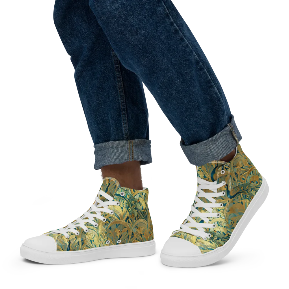 Peacock Verdure on Men's High Top Canvas Shoes — Left
