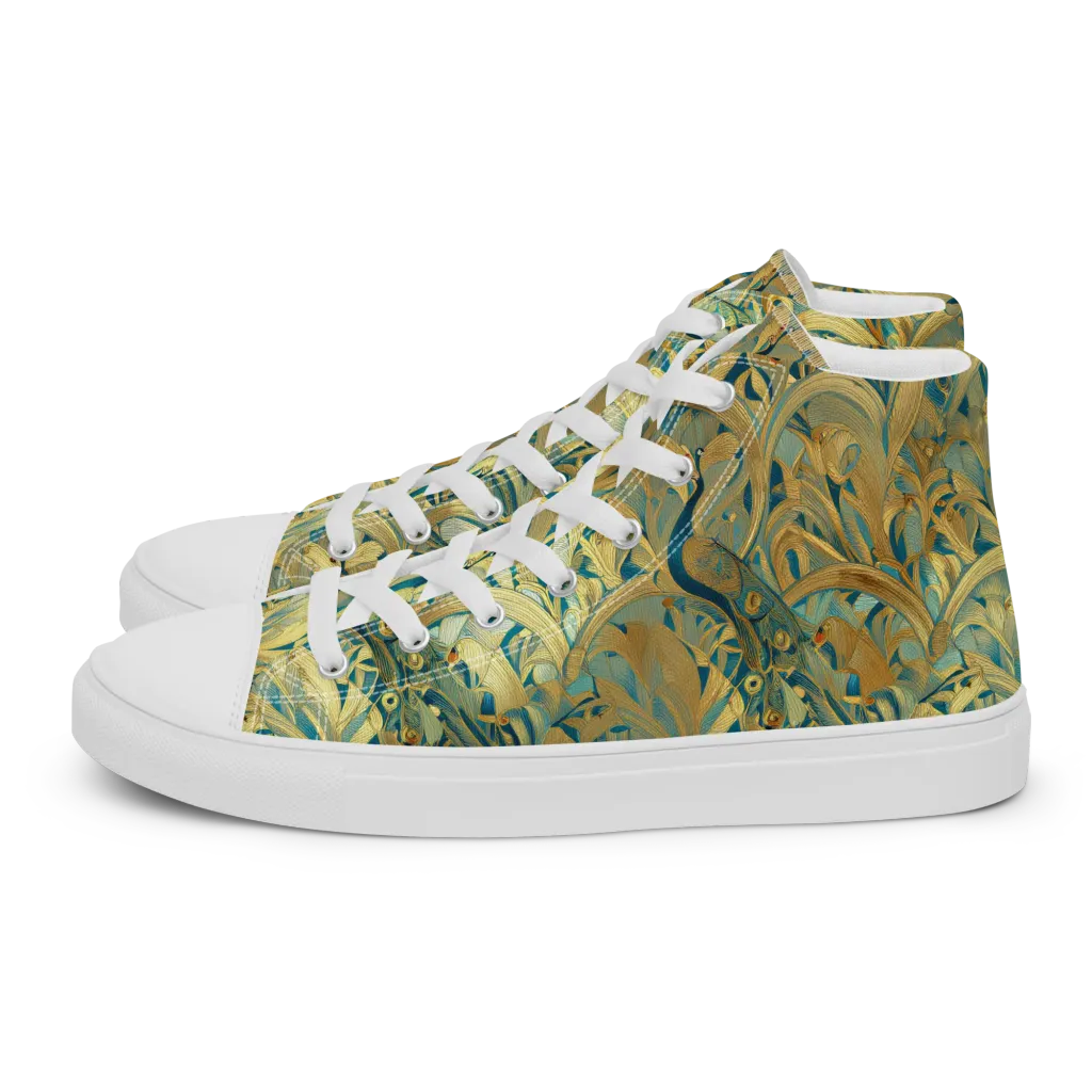 Peacock Verdure on Women's High Top Canvas Shoes — Left
