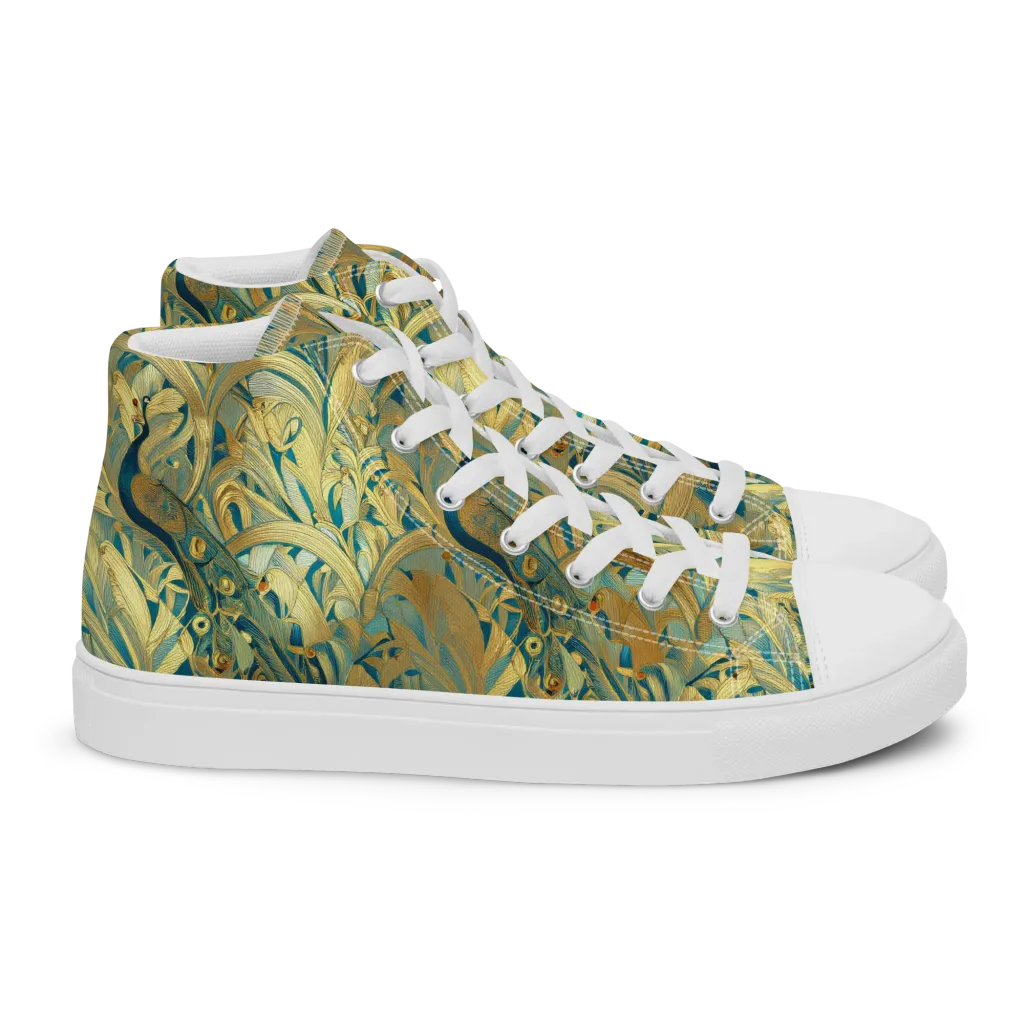 Peacock Verdure on Women's High Top Canvas Shoes — Right