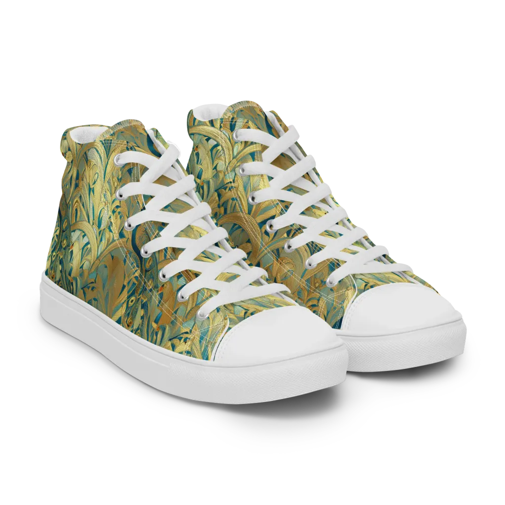 Peacock Verdure on Women's High Top Canvas Shoes — Right Front