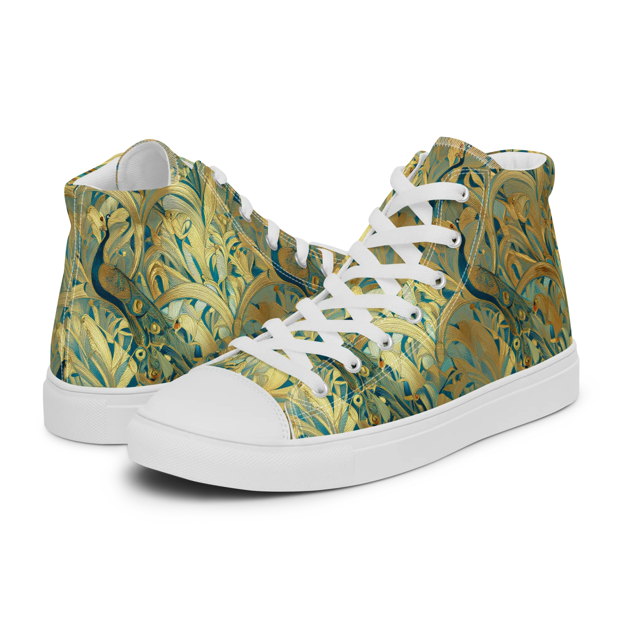 Peacock Verdure on Women's High Top Canvas Shoes — Left