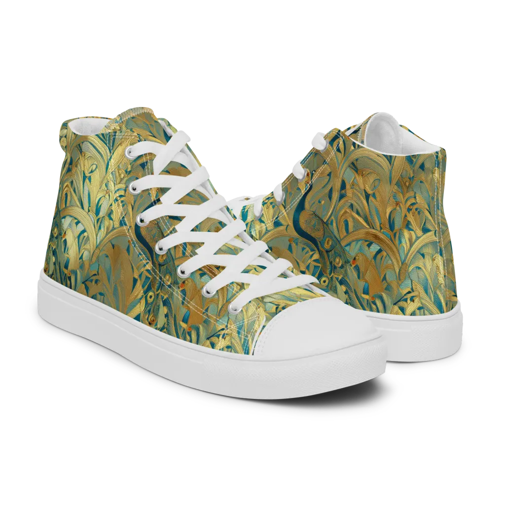 Peacock Verdure on Women's High Top Canvas Shoes — Right