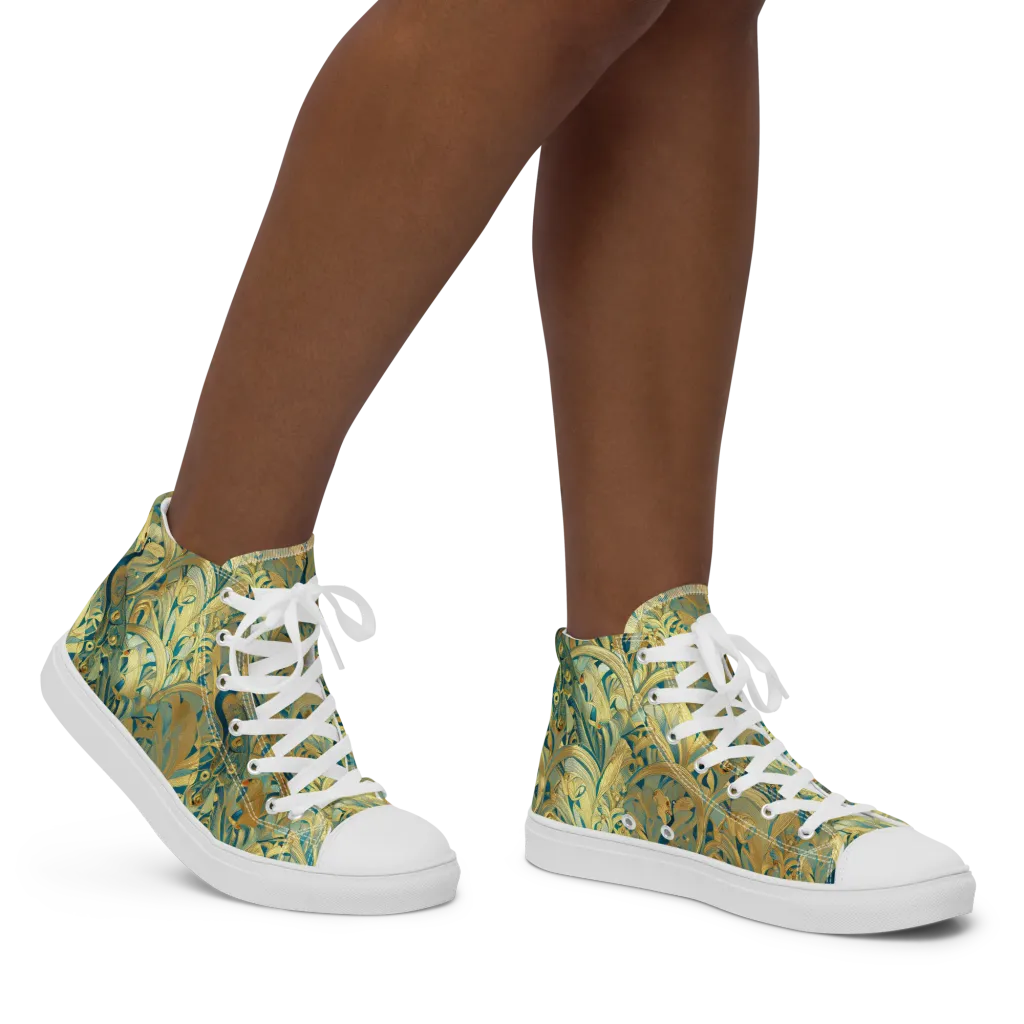 Peacock Verdure on Women's High Top Canvas Shoes — Right