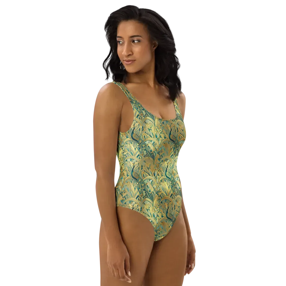 Peacock Verdure on One-Piece Swimsuit — Right