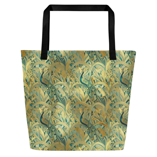 Peacock Verdure on a Large Tote Bag W/ Pocket