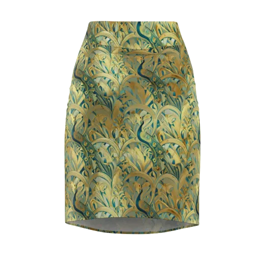 Peacock Verdure on a Pencil Skirt