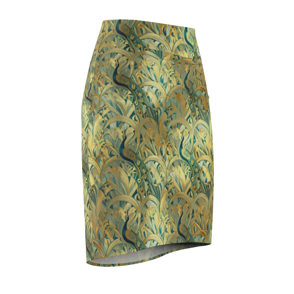 Peacock Verdure on Pencil Skirt — Front Side