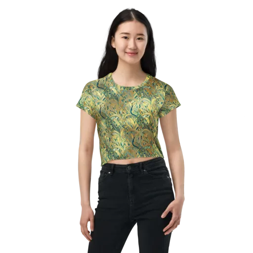 Peacock Verdure on a Crop Tee