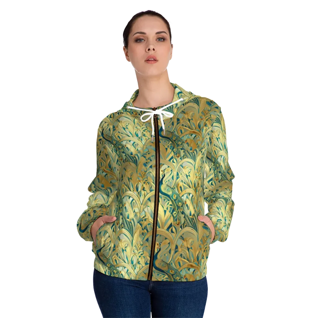 Peacock Verdure on Women's Full-Zip Hoodie — Front On Person