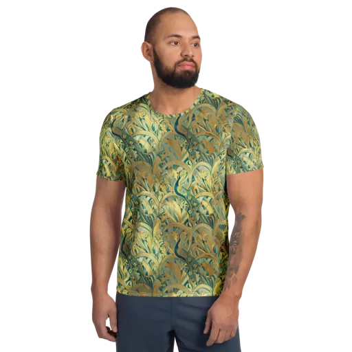 Peacock Verdure on a Men's Athletic T-Shirt