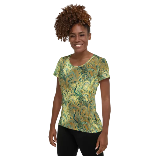 Peacock Verdure on a Women's Athletic T-Shirt