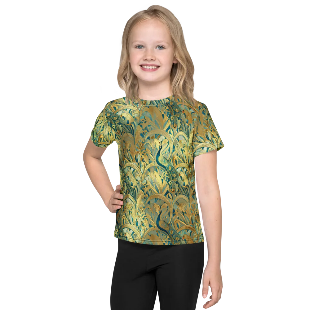 Peacock Verdure on Kids Crew Neck T-Shirt — Front