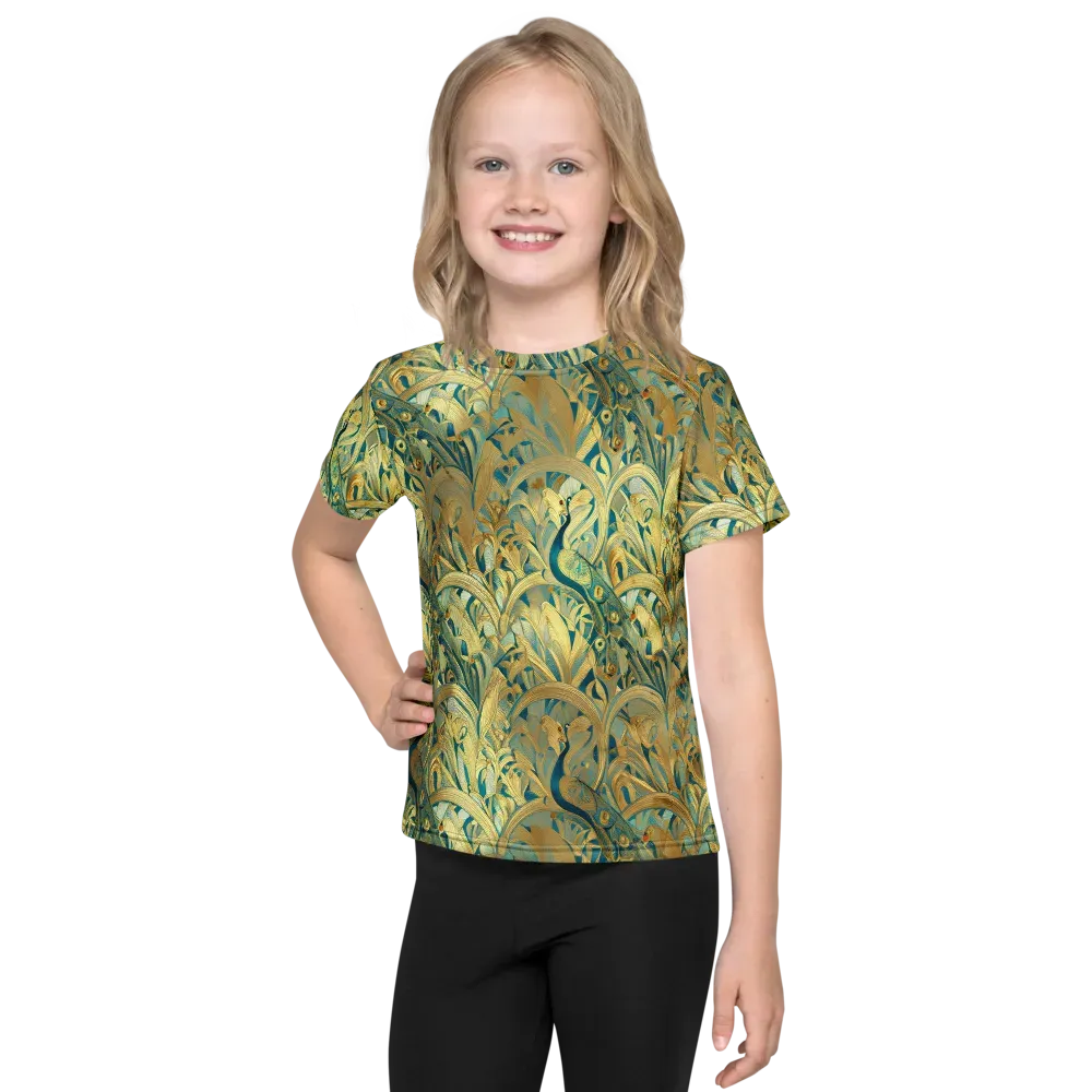 Peacock Verdure on Kids Crew Neck T-Shirt — Front