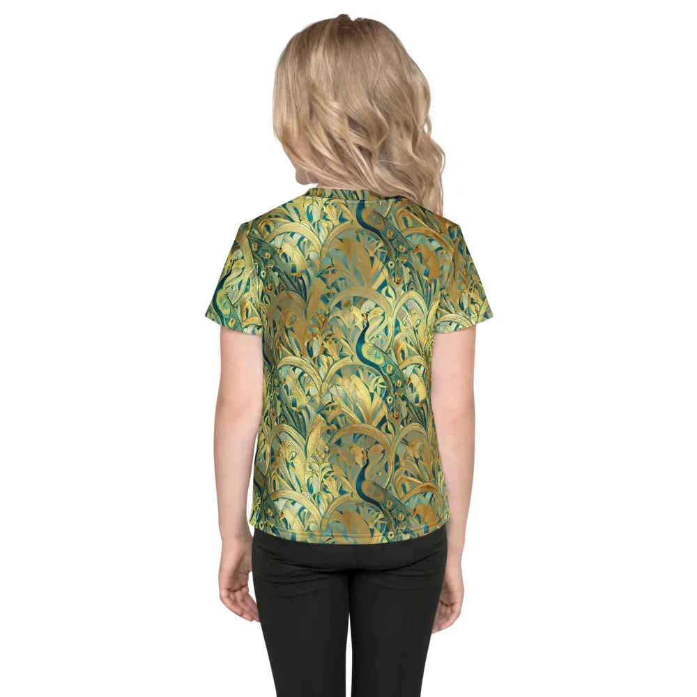 Peacock Verdure on Kids Crew Neck T-Shirt — Back