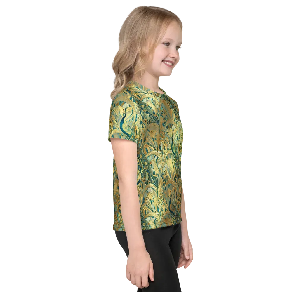 Peacock Verdure on Kids Crew Neck T-Shirt — Right