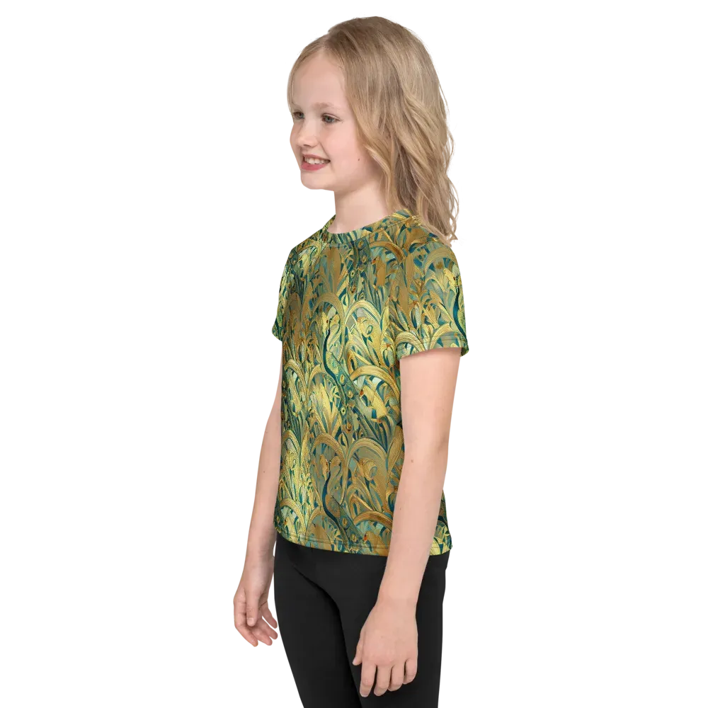 Peacock Verdure on Kids Crew Neck T-Shirt — Left
