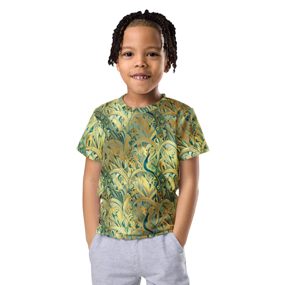 Peacock Verdure on Kids Crew Neck T-Shirt — Front