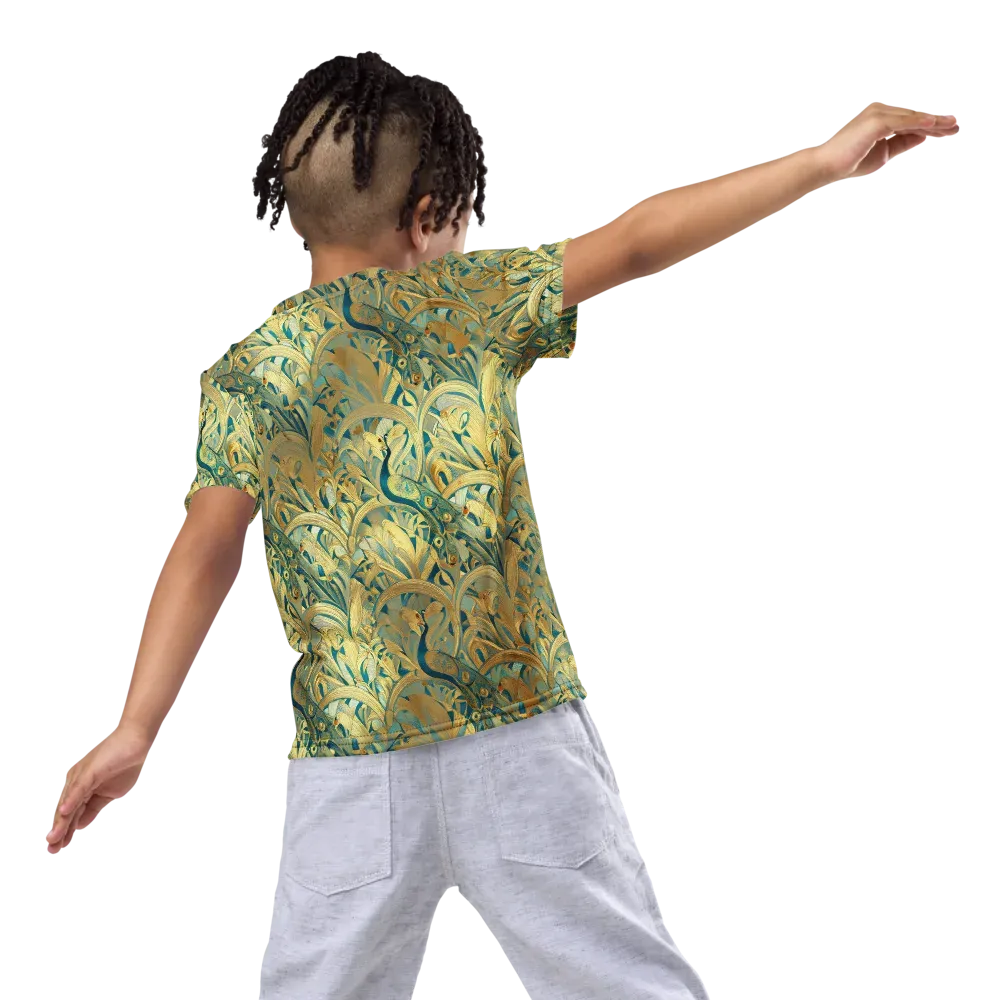 Peacock Verdure on Kids Crew Neck T-Shirt — Back
