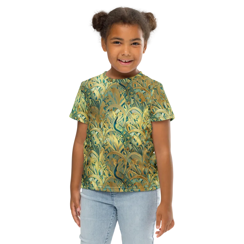 Peacock Verdure on Kids Crew Neck T-Shirt — Front