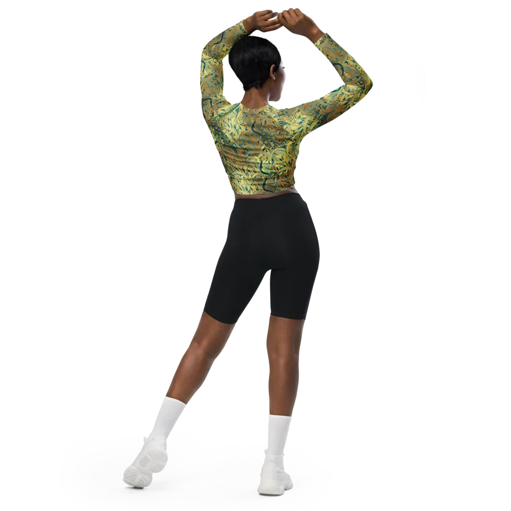 Peacock Verdure on Long Sleeve Crop Top — Back